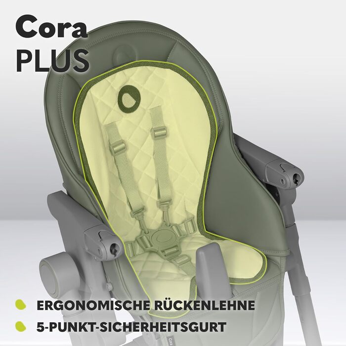 Стільчик для годування LIONELO Cora, регульований стільчик для годування, знімний піднос, нековзний, від 6 до 36 місяців, 5-точковий ремінь безпеки, максимальне навантаження 15 кг (зелений, плюс)