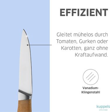 Набір кухонних ножів Kuppels WOOD, 3 предмети ніж шеф-кухаря, ніж універсальний та ніж для овочів з ручкою з акації, надзвичайно гострий набір ножів з хромо-ванадієвої сталі, професійний набір ножів для овочів та мяса