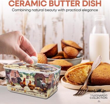 Маслянка з кришкою, китайська кераміка, з гарними акварельними мотивами, розроблена галереєю Дженніфер Роуз для Busy Bee (Півень і Курка)