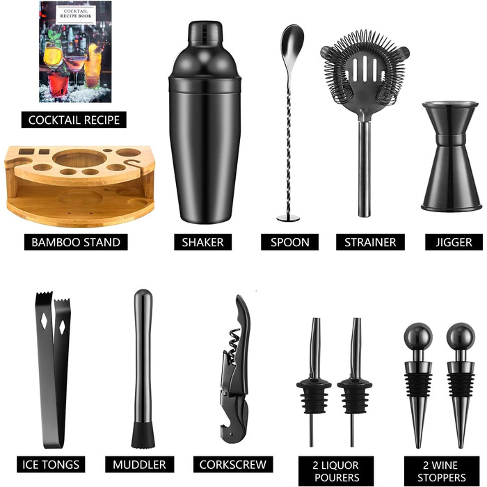 Набір для коктейлів 12 предметів чорний AOKITO
