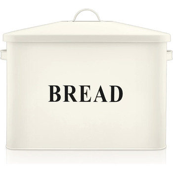 Очень большая металлическая хлебница для кухни, винтажный высокий держатель для хлеба с крышкой, компактный контейнер для хранения хлеба для столешницы, вмещает 2 хлеба, 33 x 24,5 x 19 см (кремовый цвет)