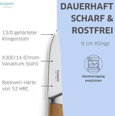 Набір кухонних ножів Kuppels WOOD, 3 предмети ніж шеф-кухаря, ніж універсальний та ніж для овочів з ручкою з акації, надзвичайно гострий набір ножів з хромо-ванадієвої сталі, професійний набір ножів для овочів та мяса