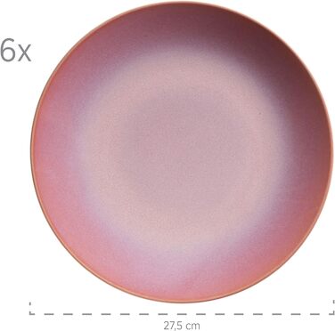 Набор тарелок Ossia на 6 персон в средиземноморском винтажном стиле, современный столовый сервиз из 12 предметов с суповыми тарелками и обеденными тарелками, керамогранит (розовый), 931946 Series
