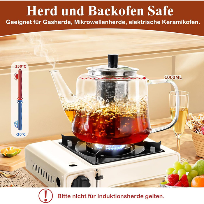 Заварочный чайник стеклянный 1000 мл со съемным ситечком Ehugos