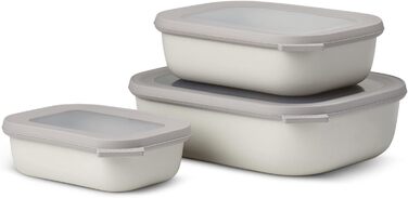 Набор из 3 предметов - Банки для хранения с крышкой - Подходит в качестве ящика для хранения, холодильника, морозильной камеры и посуды для микроволновой печи - 750, 1500 и 3000 мл - (Nordic White, набор 3 шт. (500, 1000, 2000 мл))