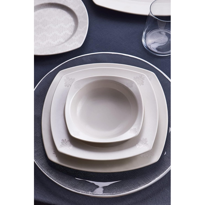 Набор посуды из 60 предметов на 12 персон Столовый сервиз на 12 персон, фарфор, квадрат, комбинированный сервиз, белая фарфоровая посуда, суповая тарелка с обеденной тарелкой 60 предм.