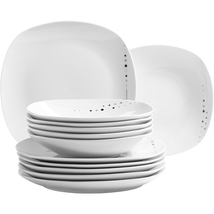 Серія Fadilla, порцеляновий набір посуду на 6 персон, білий, чорний, сірий (комбінований сервіз 30 шт. )