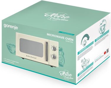Мікрохвильова піч Gorenje MO20A3WH / 20 л / 800 Вт / AquaClean / AutoMenu / Сенсорне керування / LED-дисплей / Функція розморожування / 5 рівнів потужності / Блокування від дітей / Білий (Ретро, Шампанське)