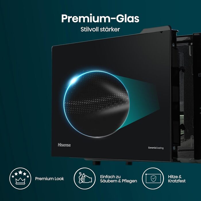 Мікрохвильова піч Hisense H20MOBP1HI / 700 Вт / InverterTech / Керамічне покриття / Преміальне скло / Виготовлена на замовлення, багатофазне приготування / Функція розморожування / 5 рівнів потужності / Блокування від дітей / Чорна (23 л, цифрове керуванн