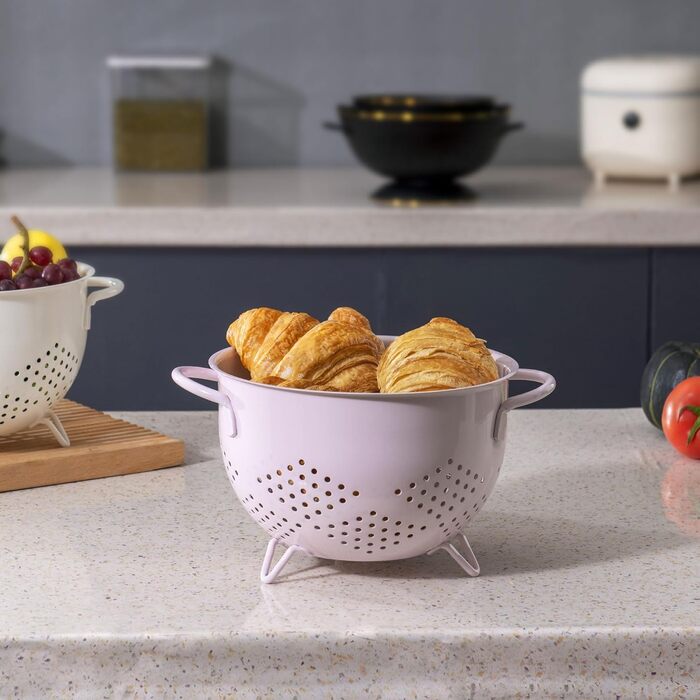 Металеве сито для пасти з подвійними ручками 21 см рожеве beifeier