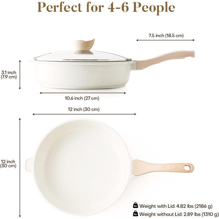 Сковорода с антипригарным покрытием и крышкой 30 см кремовая Kordisen