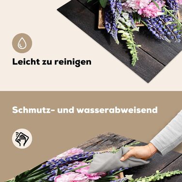 Фартух для плити, кухонний фартух, вініл, 78x52 см, декор для кухні, облицювання стіни, кришка для плити - сіро-чорний (квітковий - вінтажний, 51,6Д x 57,6Ш см)