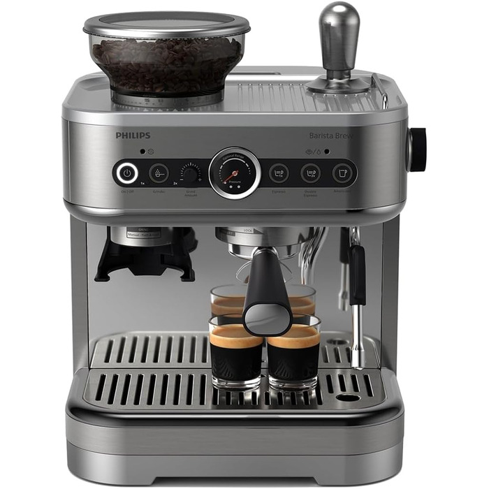 Напівавтоматична еспресо-машина Philips Barista Brew - одинарний та подвійний еспресо кнопка американо, подвійний бункер для зерен 280 г, інтуїтивно зрозумілі інструкції, калібрований тампер (PSA3228/41)