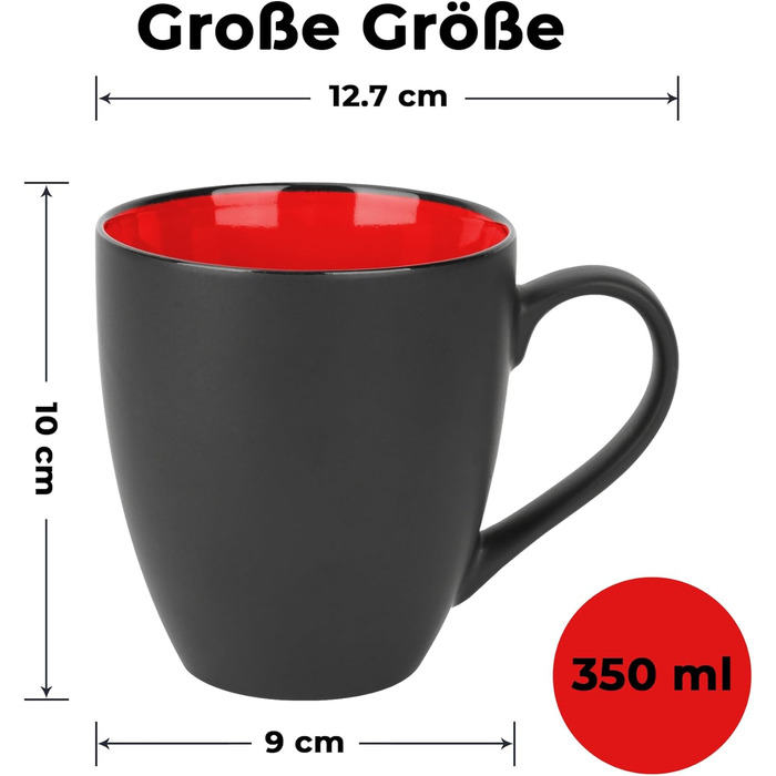 Набор чашек для кофе 350 мл, 6 предметов, черный/красный Le Papillon Miamio