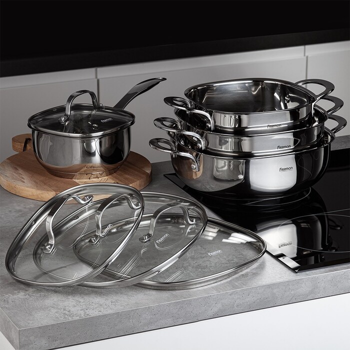 Каструля Fissman EXCLUSIVE PRO 24x12 см / 5,3 л зі скляною кришкою нержавіюча сталь (5542)