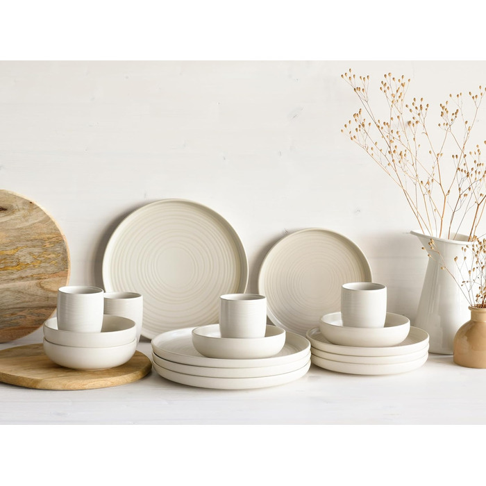 Серия Uno набор посуды из 16 предметов, комбинированный сервиз из керамогранита (Lava Stone Offwhite, комбинированный набор из 16 предметов), 22978