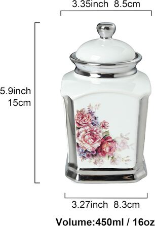 Порцелянова банка для печива Fanquare, Ø 19 см, банка для зберігання з вінтажним квітковим візерунком та кришкою, банка для печива та солодощів (білий квітковий візерунок)