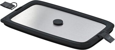 Л прямокутна кришка з нержавіючої сталі з затискачами для ланч-бокса, силіконовий обідок, герметична, силіконовий клапан, сріблясто-чорний, срібляста прямокутна нержавіюча сталь (нержавіюча сталь прямокутна) 1.0 л прямокутна, 2GO 1.0