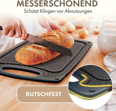 Набір обробних дощок Blumtal 3 розміри (S/M/L) - Велика пластикова обробна дошка з пазами для соку та ручкою - Без бісфенолу А, міцна кухонна обробна дошка, чорна, набір з 3 предметів