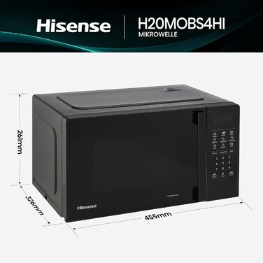 Мікрохвильова піч Hisense H20MOBP1HI / 700 Вт / InverterTech / Керамічне покриття / Преміальне скло / Виготовлена на замовлення, багатофазне приготування / Функція розморожування / 5 рівнів потужності / Блокування від дітей / Чорна (20 л, цифрове керуванн