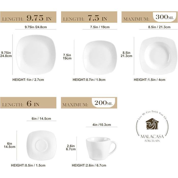 Серія Elisa, 12-предметний кремовий порцеляновий кавовий набір, кавові чашки та блюдця на 6 осіб для кави, чаю, десертів (білий, набір столового посуду (30 предметів))