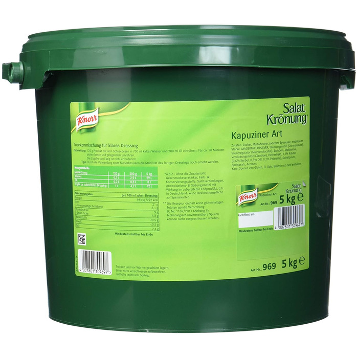 Заправка для салату Knorr Art (Легко готується, універсальна заправка для салату) 1 упаковка (1 x 1 кг) (Капуцин, 5 кг (1 упаковка))