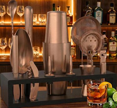 Набір бармена з чорною бамбуковою підставкою 11 предметів Highball & Chaser