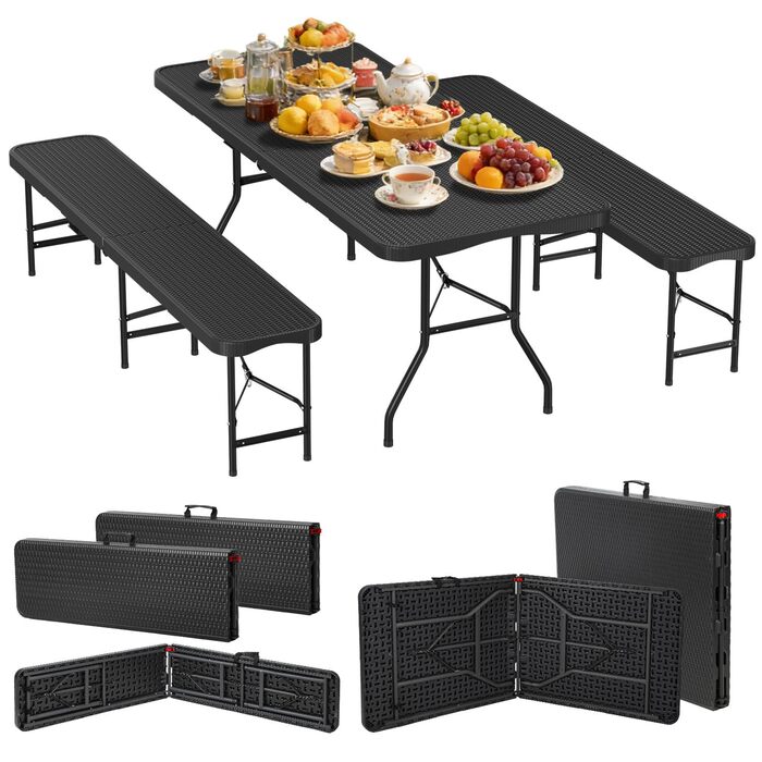 Складной набор для отдыха включая стол и 2 скамейки под ротанг Hebitod.