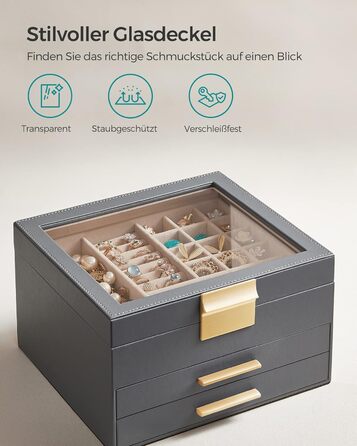 Шкатулка органайзер для ювелирных изделий 3-уровневая темно-серый SONGMICS