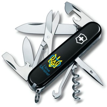 Ніж Victorinox Climber Ukraine 91мм/14функ/чорн /Тризуб із серцем + I love Ukraine