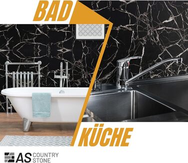 Стінові панелі AS Country Stone під мармур 60x120 см ПВХ-облицювання стіни з пластикових панелей для кухні, ванної кімнати тощо Панель кухонного фартуха (4 шт., чорно-білий колір)