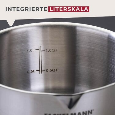 Каструля Fackelmann Brat Essential Ø виготовлена з високоякісної нержавіючої сталі 18/10, ергономічна бакелітова ручка, універсально підходить для всіх типів плит (каструля, 16 см)