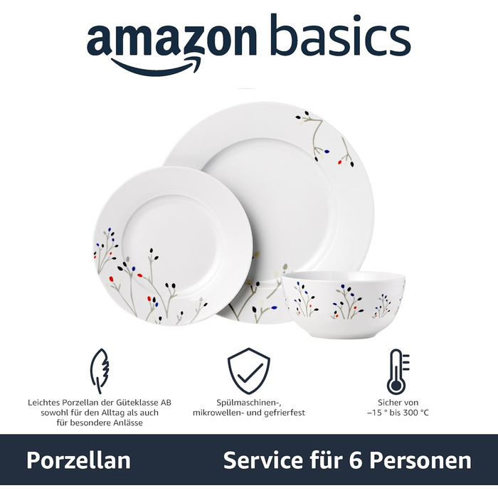 Набір посуду 18 предметів для 6 осіб Amazon Basics