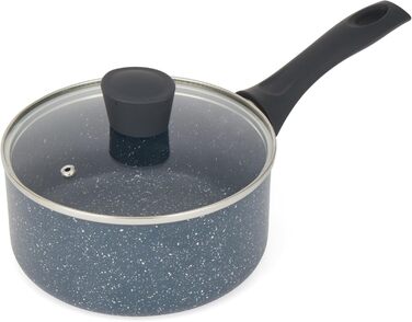 Каструля Russell Hobbs RH00845EU з антипригарним покриттям - 18 см/2 л з кришкою із загартованого скла, індукційна каструля, каструля для овочів/бульйону з бакелітовою ручкою та термостійким зовнішнім покриттям, каструля для приготування Nightfall Stone 1