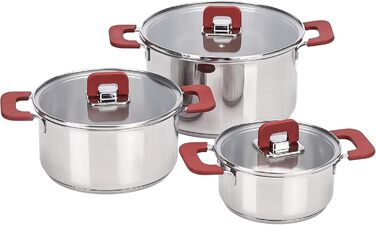 Набір посуду з 3 каструль Kitchen-Profi Basics - нержавіюча сталь, антипригарне покриття, безпечне для індукції, з кришками - 16/20/24 см з нержавіючої сталі