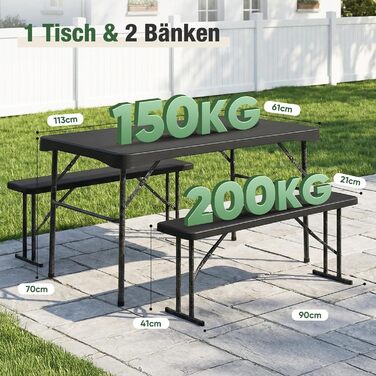 Складний пластиковий набір зі столу та 2 лавки Sekey
