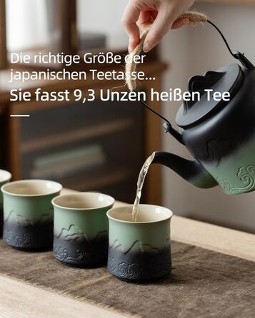 Набір японських чашок ZENS з 4-х, 240 мл естетичні рельєфні японські чашки для чаю матча, китайська чашка без ручки, традиційна японська чашка, подарунки для любителів чаю, темно-синій (04-зелений мох)