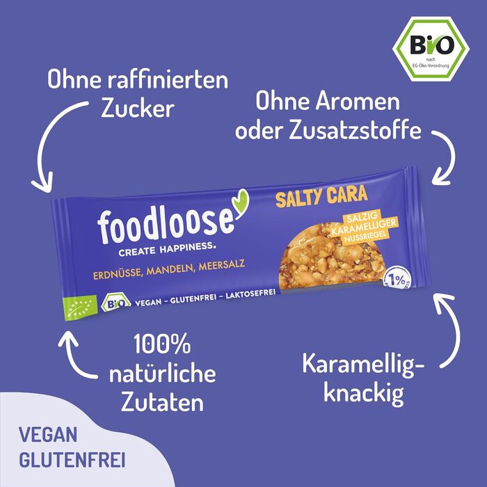Органічні горіхові батончики fooloose Веганські органічні батончики без лактози та глютену, без рафінованого цукру Упаковка з 6 різними сортами (24 батончики x 35 г) ука (упаковка з 24 шт.) (Солона карамеля, ука (упаковка з 24 шт.))
