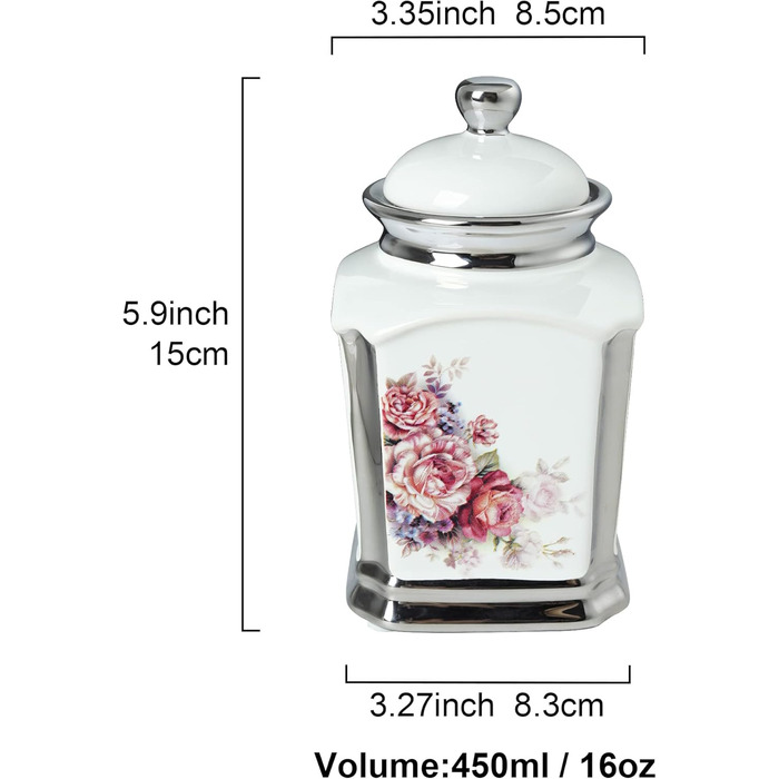 Порцелянова банка для печива Fanquare, Ø 19 см, банка для зберігання з вінтажним квітковим візерунком та кришкою, банка для печива та солодощів (білий квітковий візерунок)