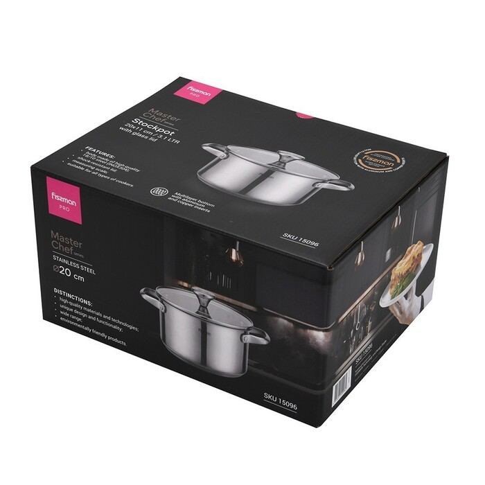 Каструля Fissman MASTER CHEF 20x11 см / 3,1 л зі скляною кришкою нержавіюча сталь (15096)