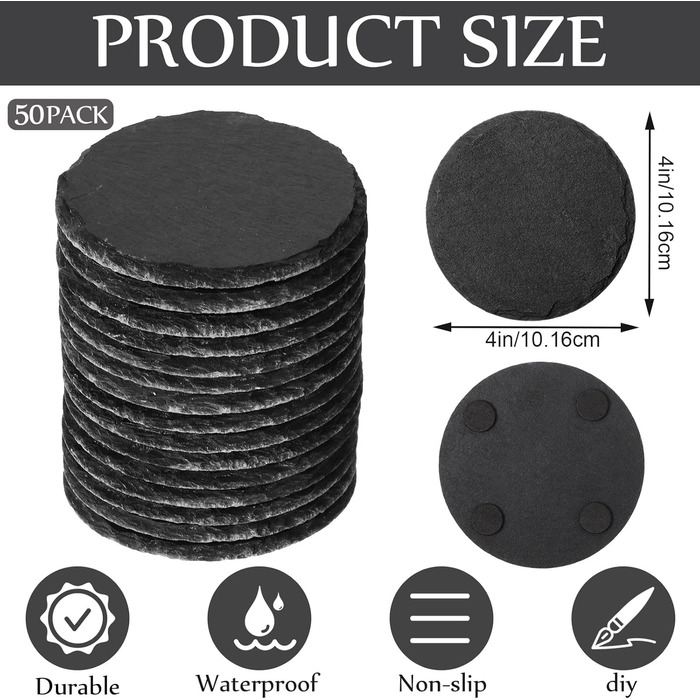 Набір із 50 круглих підставок із натурального сланцю Yinder