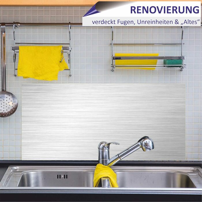 Кухонний фартух INDIGOS UG для плиткового фартуха - - - Бризкозахисна алюмінієва композитна панель, термостійка - Сучасний кухонний фартух, що протирається - Плита та духовка - Облицювання стін (під нержавіючу сталь, 80x65 см)