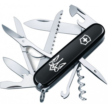 Ніж Victorinox Huntsman Ukraine 91мм/15функ/чорн /Тризуб готичний біл.