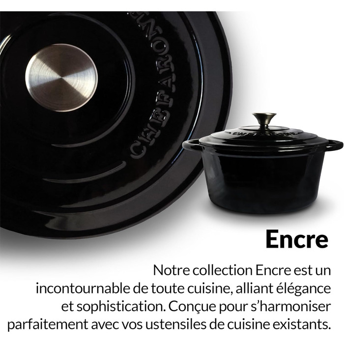 Чавунна жаровня 3,5 л з кришкою 24 см, чорна Chefarone