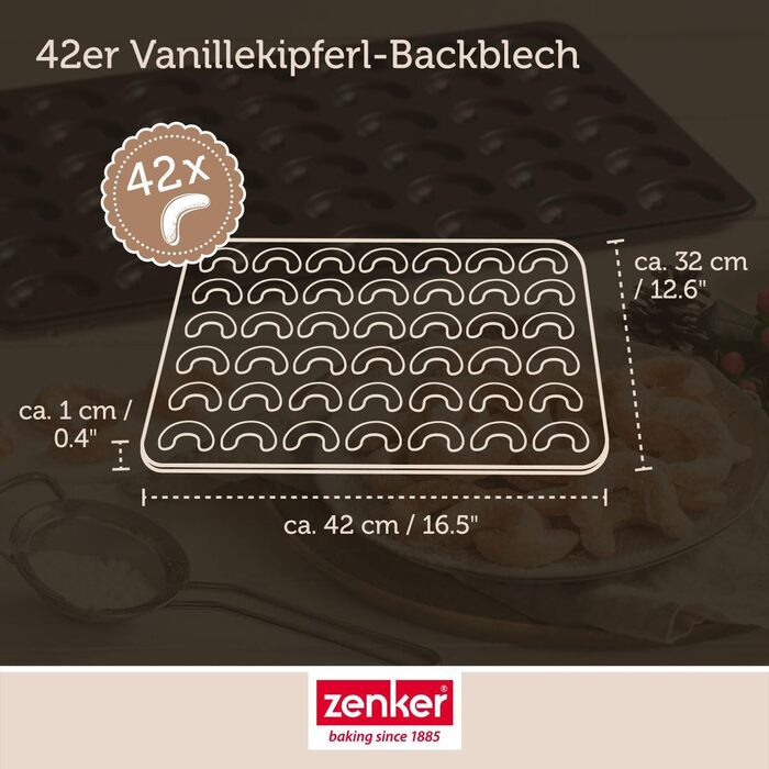 Деко для випічки Zenker Vanilla Crescents Форма для випікання 42 солодких або солоних круасанів Кожен півмісяць має рівномірну форму Антипригарне покриття для легкого формування (набір із 3 півмісяців, 3 набори півмісяців)