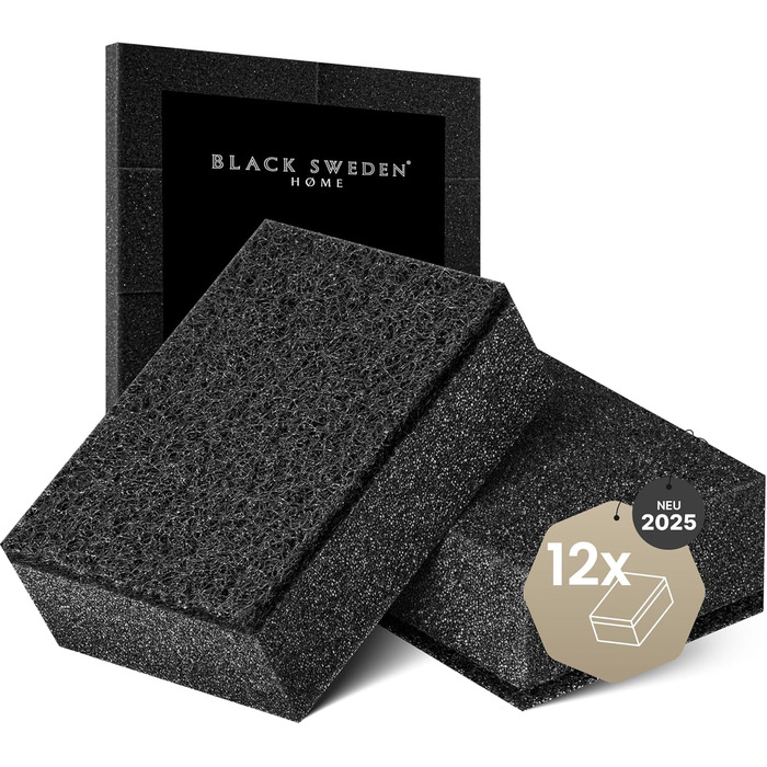 Набір губок для миття посуду 12 шт. чорний Black Sweden Home