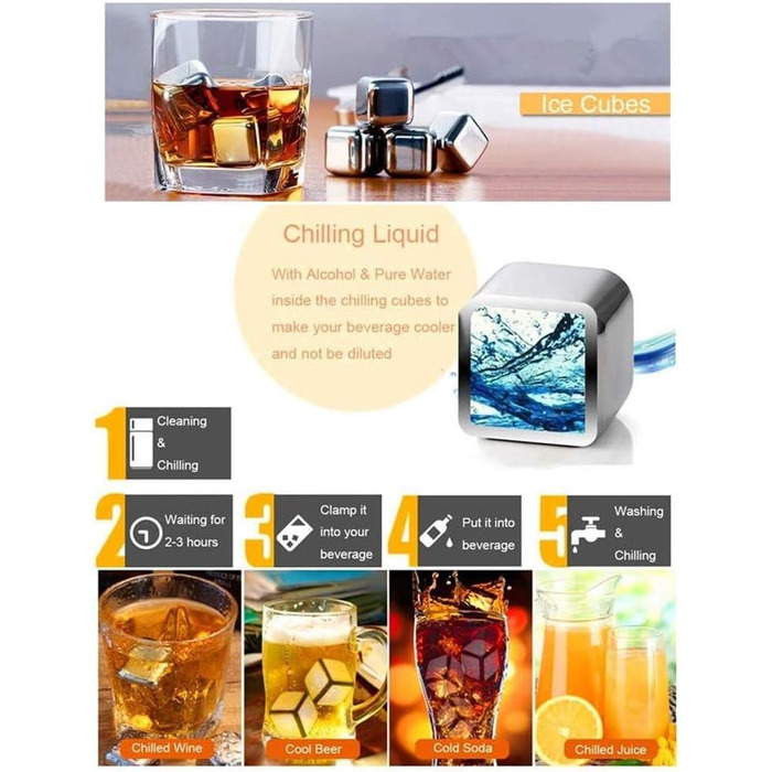 Набір металевих охолоджувальних каменів для віскі з нержавіючої сталі Ulalaza