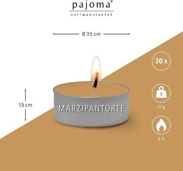 Ароматичні чайні свічки Pajoma 90, 3x30 шт. , ароматичні свічки, багато ароматів на вибір, висота 1,5 см, Ø 3,5 см (марципановий торт, 30 шт.)
