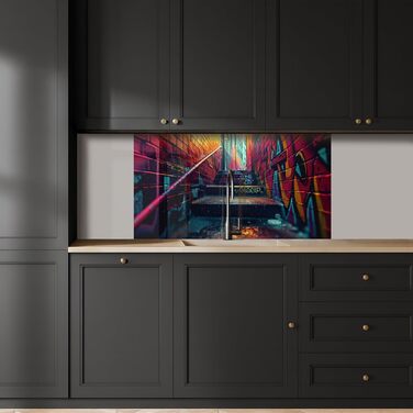 Кухонний фартух 60x80 см Самоклеючий настінний захисний екран для кухні Кухонний фартух Кухонні фасади Кухонні фартухи Кухонна стіна Вода - Пейзаж - (Архітектура - Неонова, 80 x 150 см)