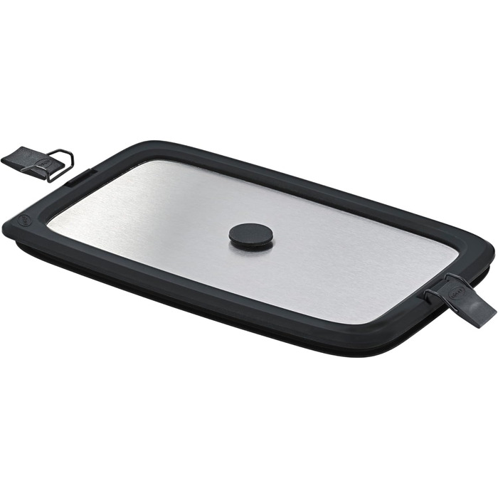 Л прямокутна кришка з нержавіючої сталі з затискачами для ланч-бокса, силіконовий обідок, герметична, силіконовий клапан, сріблясто-чорний, срібляста прямокутна нержавіюча сталь (нержавіюча сталь прямокутна) 1.0 л прямокутна, 2GO 1.0